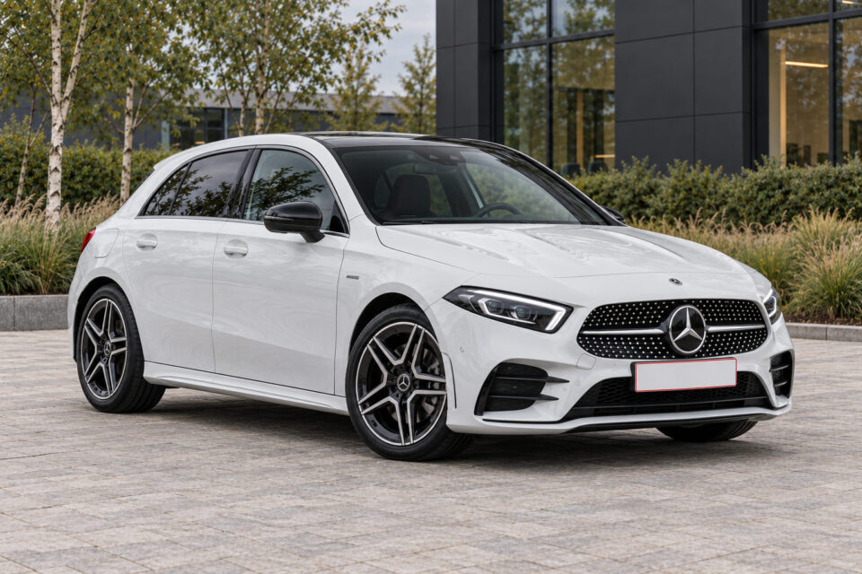 Mercedes-Benz A250e — front three-quarter view