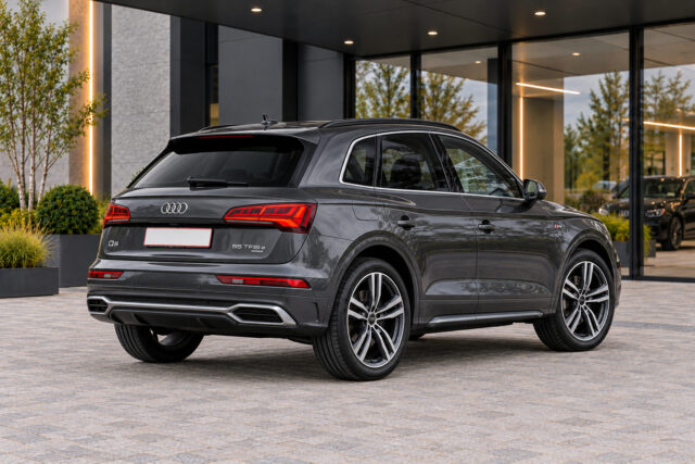 Audi Q5 55 TFSI e — rear three-quarter view