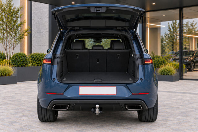 Range Rover Sport P440e — luggage area with tailgate open