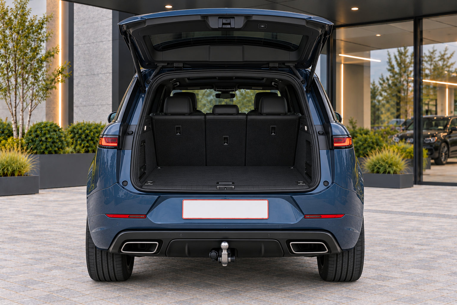 Range Rover Sport P440e — luggage area with tailgate open