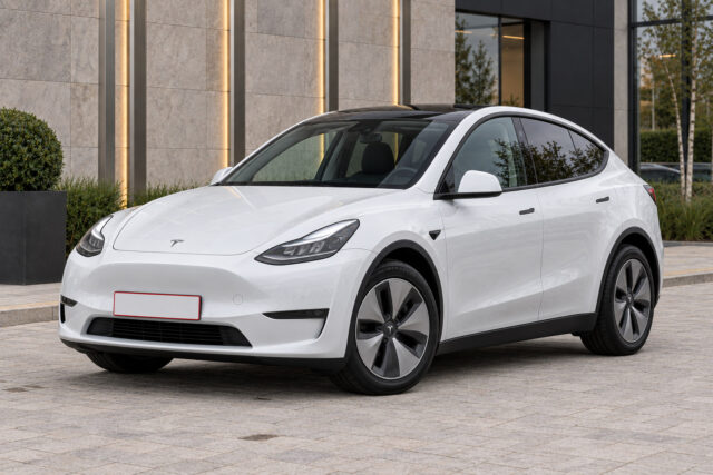 Tesla Model Y Long Range — front three-quarter view