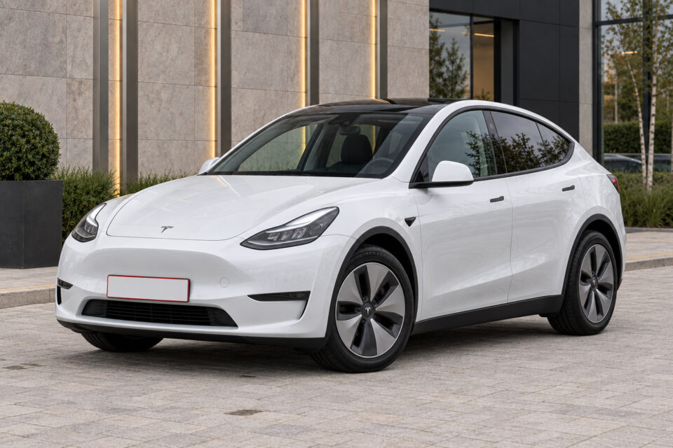 Tesla Model Y Long Range — front three-quarter view