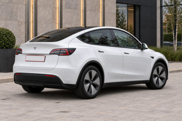Tesla Model Y Long Range — rear three-quarter view
