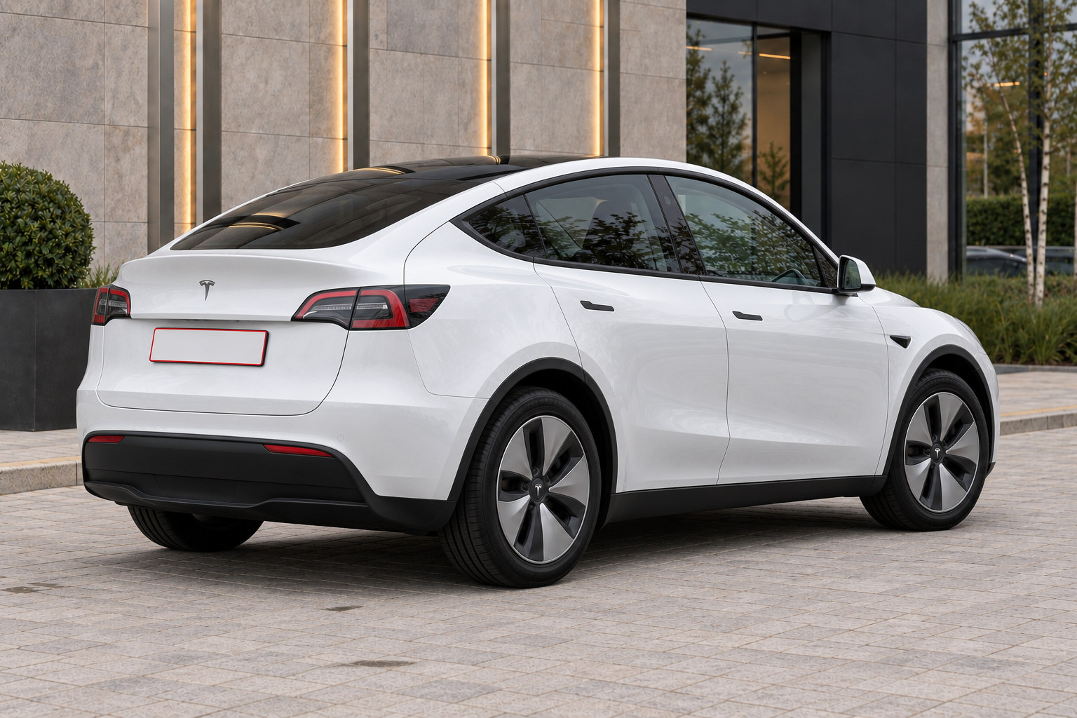 Tesla Model Y Long Range — rear three-quarter view